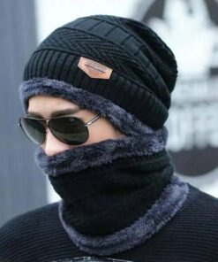 Warm Breathable Wool Knit (1 pcs Double Layer Cap) & (1pcs Muffler(Scarf))