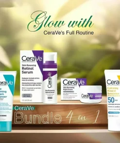 Cerave 4 In 1 Skincare Kit Night Cream, Sunblock, Cleanser & Serum, for Radiant Skin